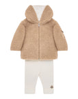 Completo felpa teddy e pantalone bianco con patch logo Moncler