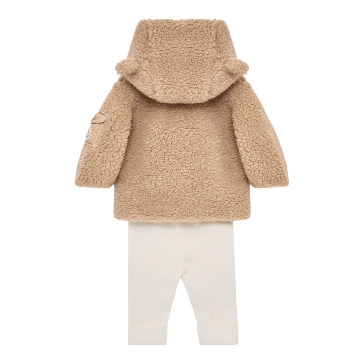 Completo felpa teddy e pantalone bianco con patch logo Moncler