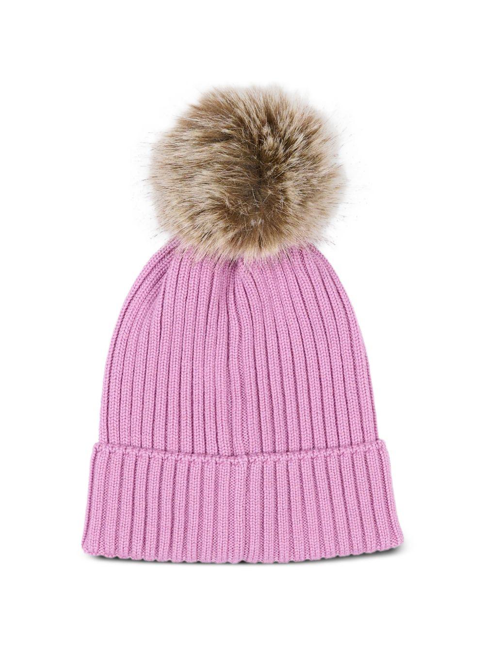 Cappello lilla con pompom e patch logo Moncler