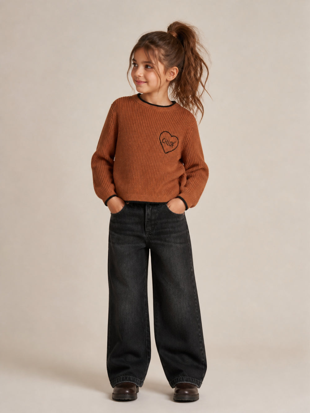 Maglione marrone con logo Chloé cucito a contrasto