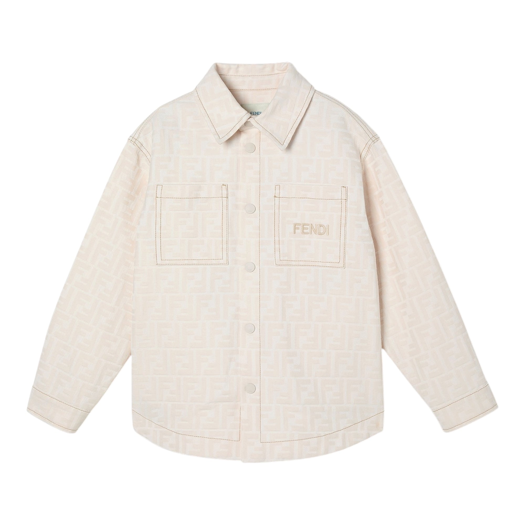 Giacca camicia in cotone panna con logo Fendi