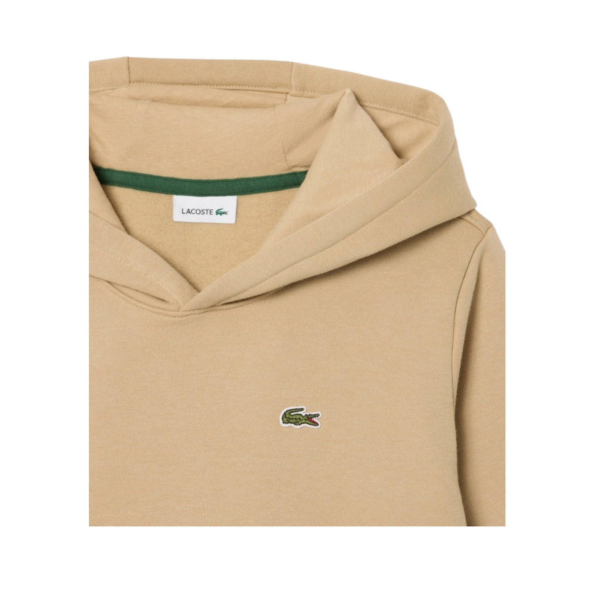Felpa con il cappuccio beige e patch logo Lacoste