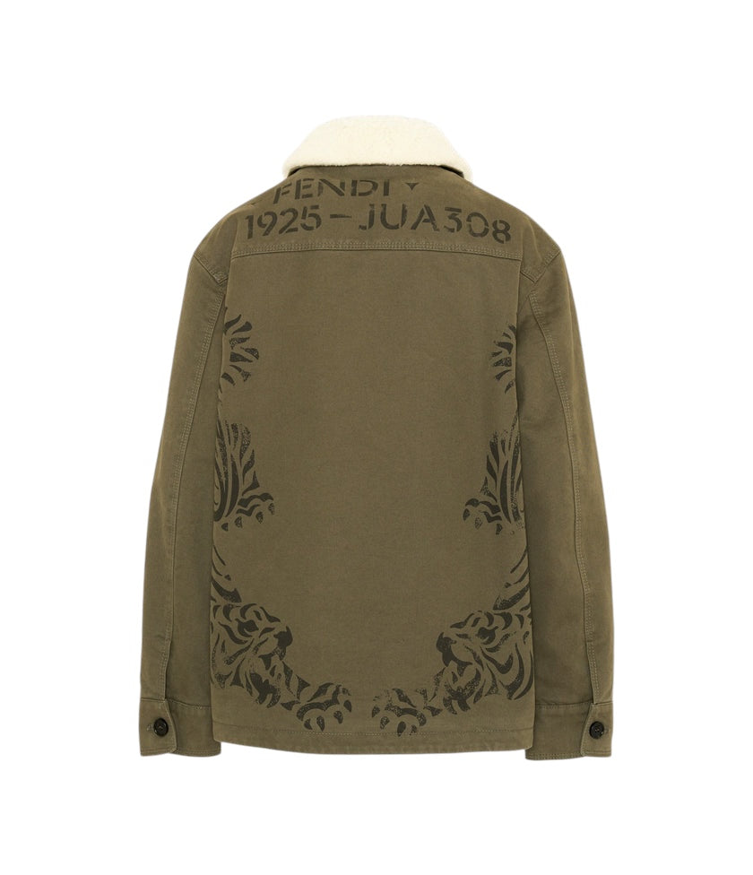 Giacca giubbino verde con dettagli logo Fendi a contrasto