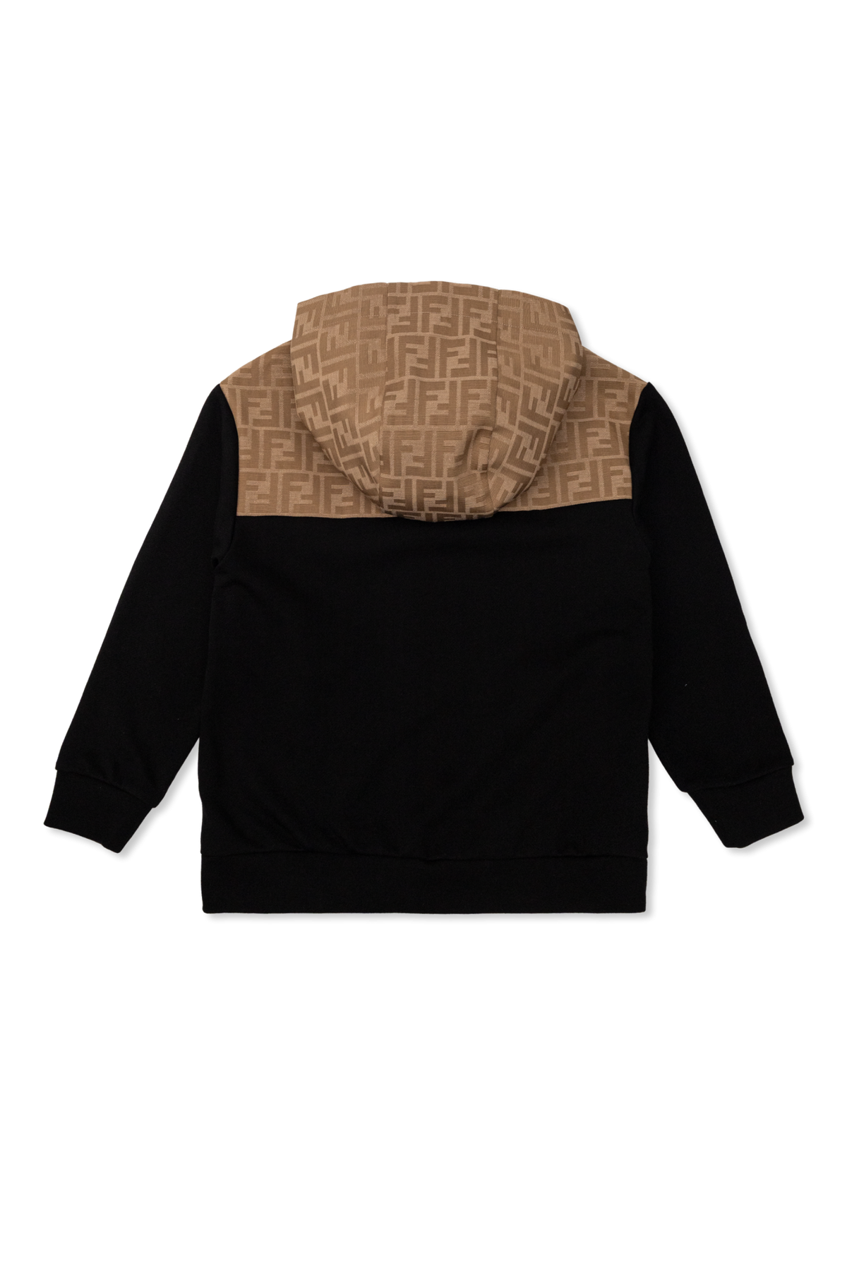 Felpa nera con cappuccio a contrasto beige con logo FF Fendi