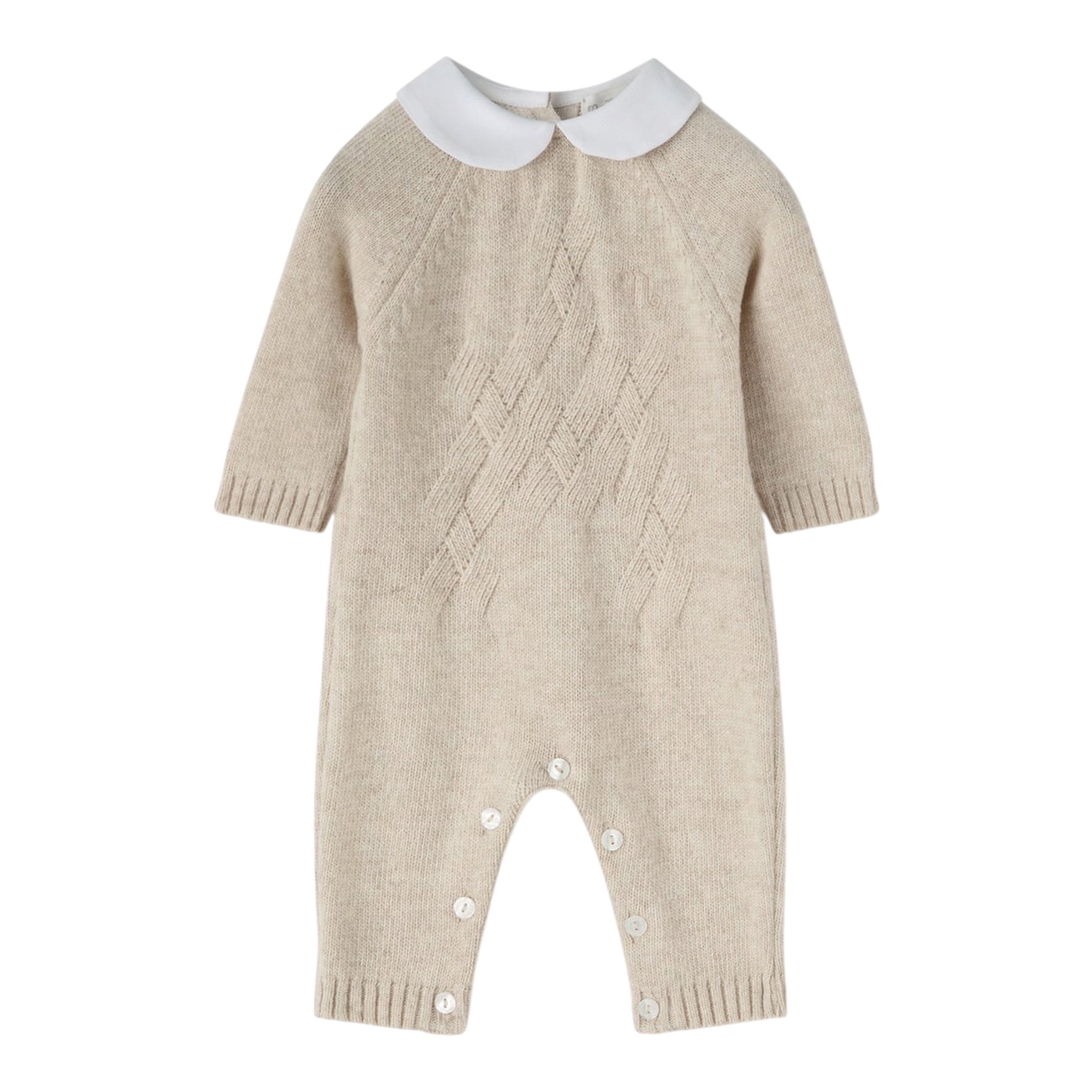 Tutina beige in filo misto cashmere con dettagli logo Nanan