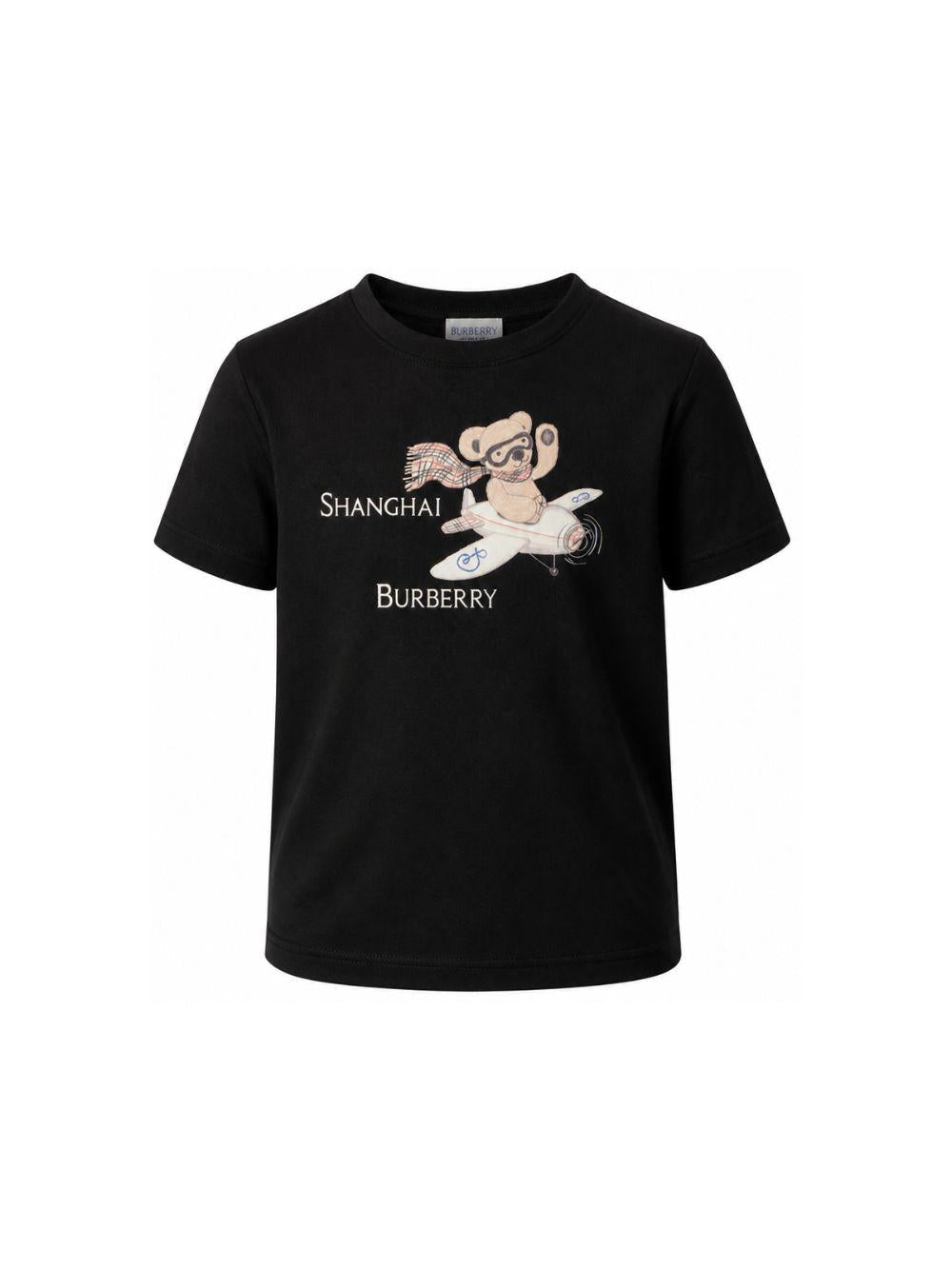 T-shirt nera con stampa logo Burberry Shanghai