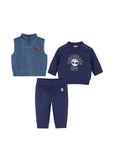 Smanicato, felpa e pantalone blu con stampa logo Timberland