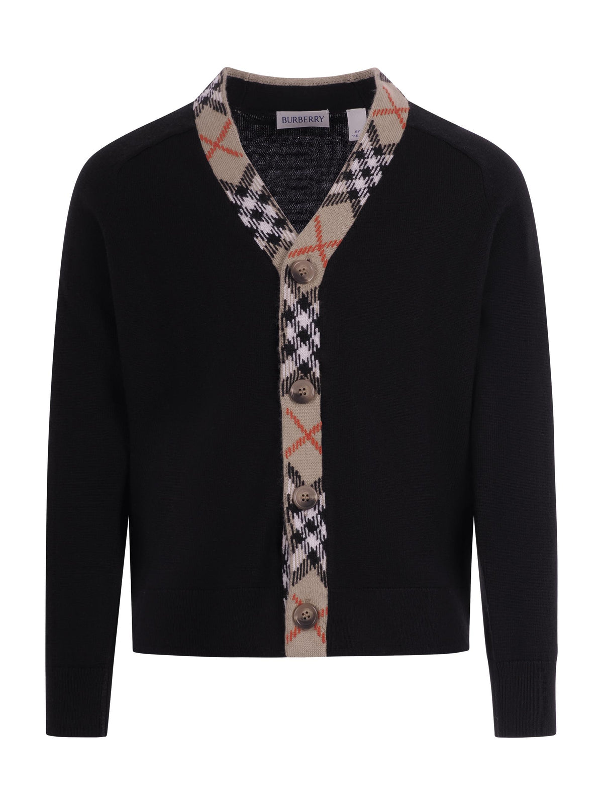Cardigan nero con dettagli check Burberry