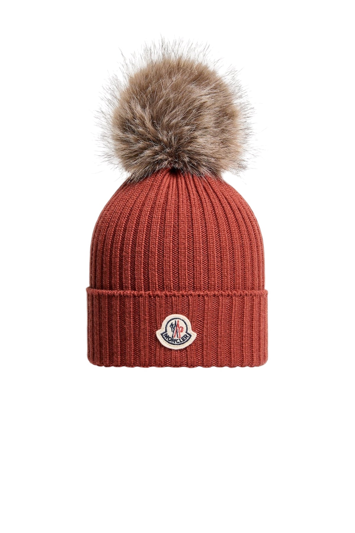 Cappello rosso con pompom e patch logo Moncler