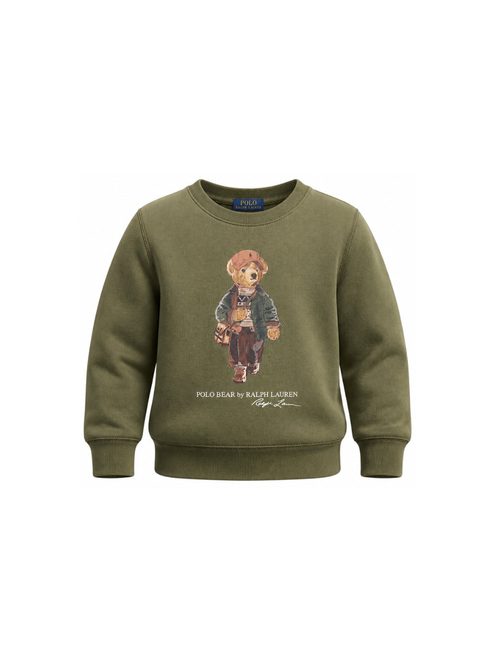 Felpa in cotone verde con stampa logo Ralph Lauren frontale