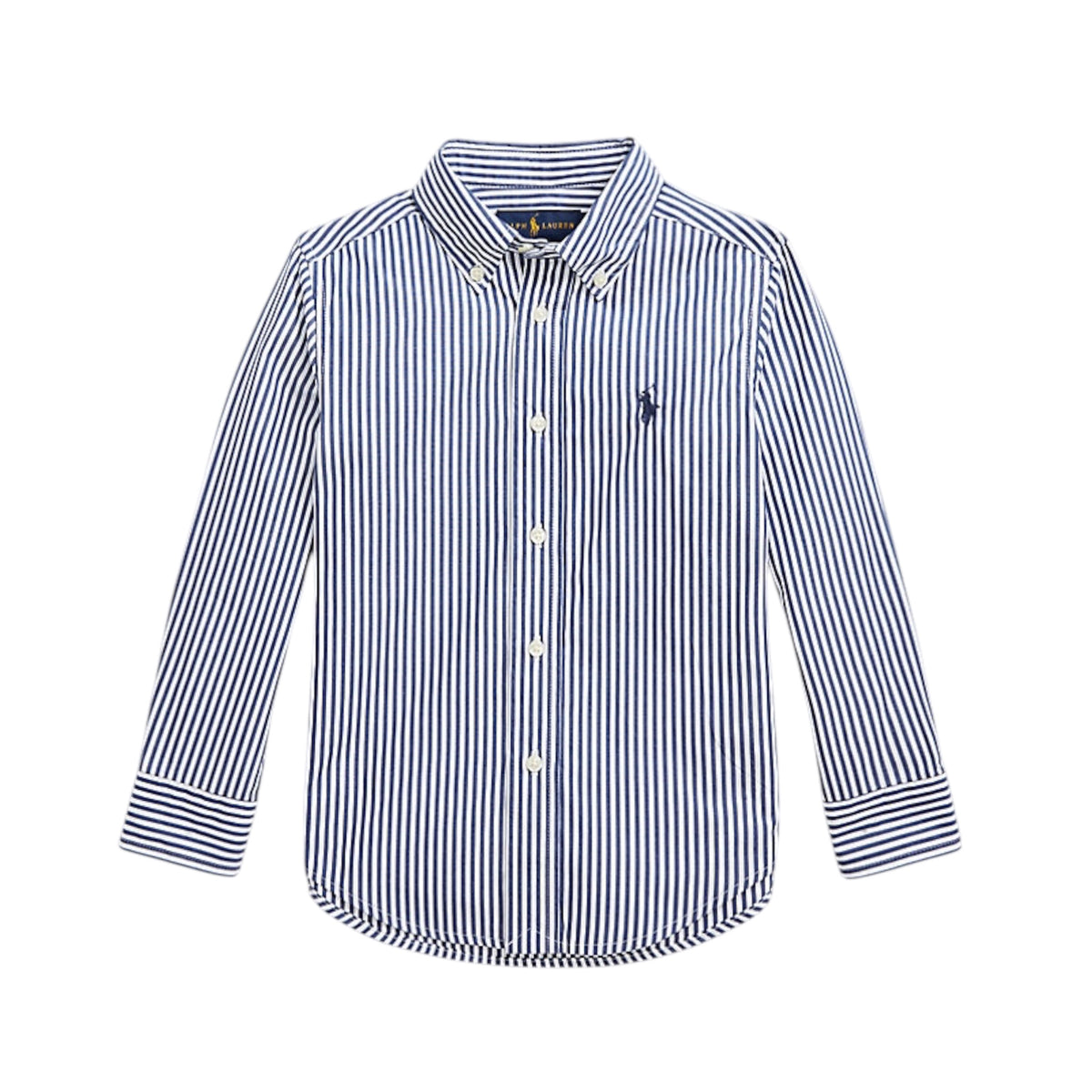 Camicia a righe bianca e blu con logo cucito Ralph Lauren