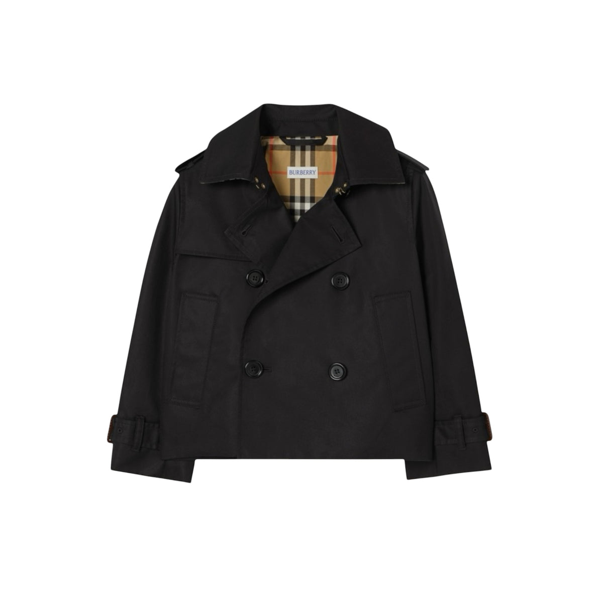 Trench nero cropped con dettagli logo Burberry