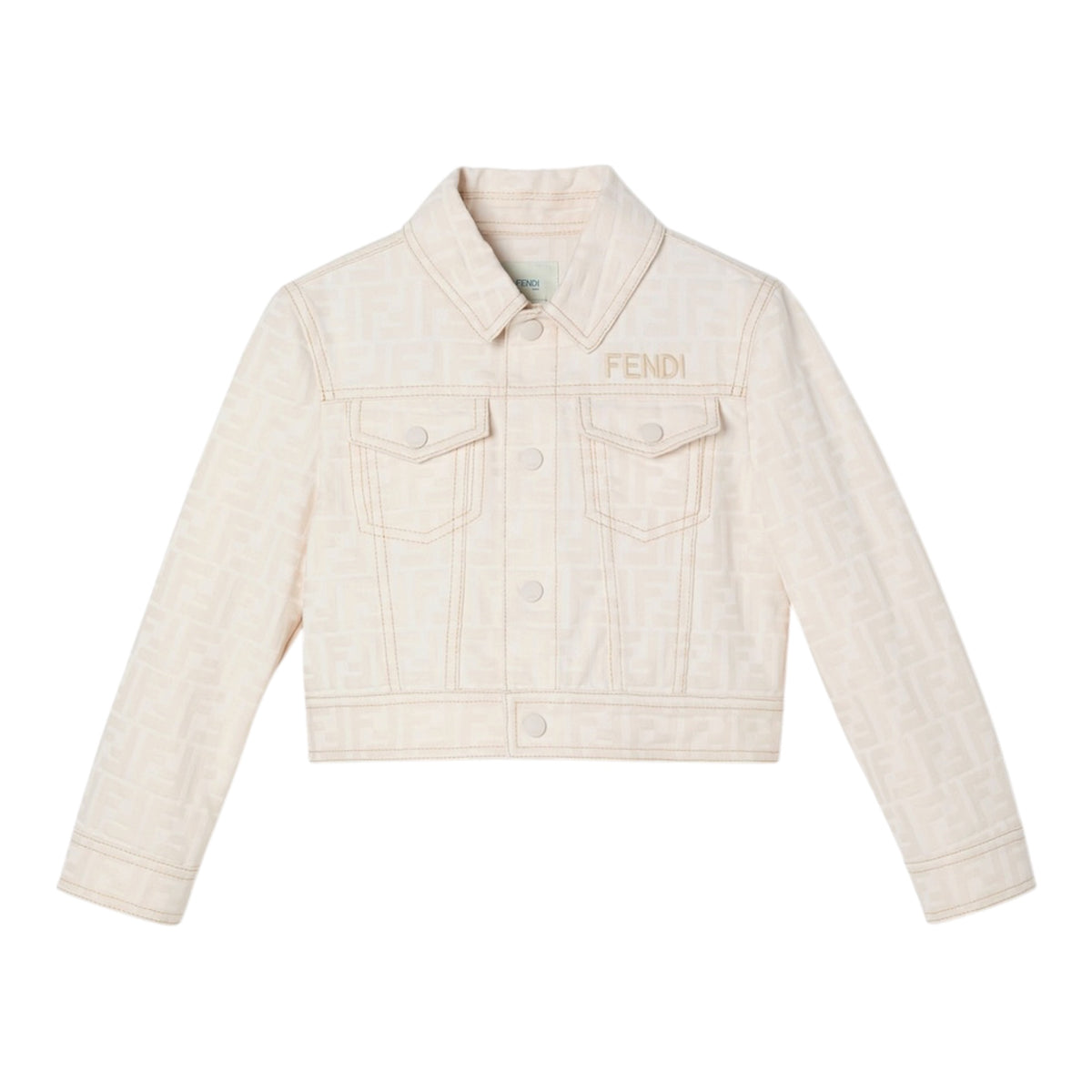 Giacca camicia cropped in cotone panna con logo Fendi