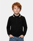 Polo nera manica lunga con dettagli logo Burberry