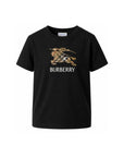 T-shirt nera con patch logo Burberry frontale