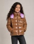Giubbino New Andro marrone con dettaglio lilla e patch Moncler