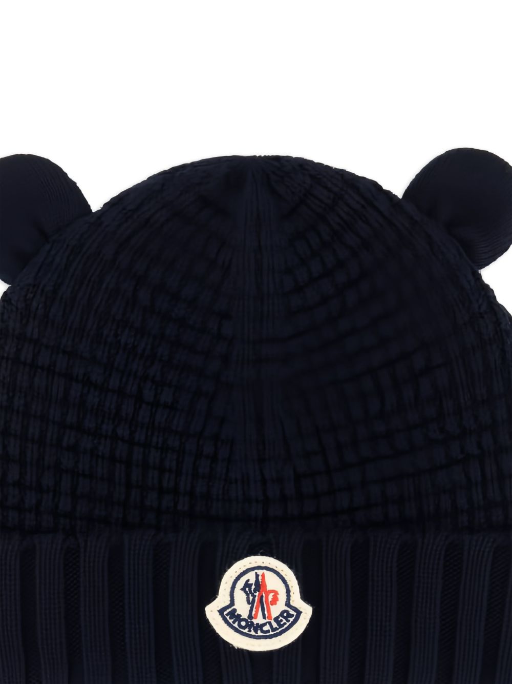 Cappello blu con orecchie e patch cucito Moncler
