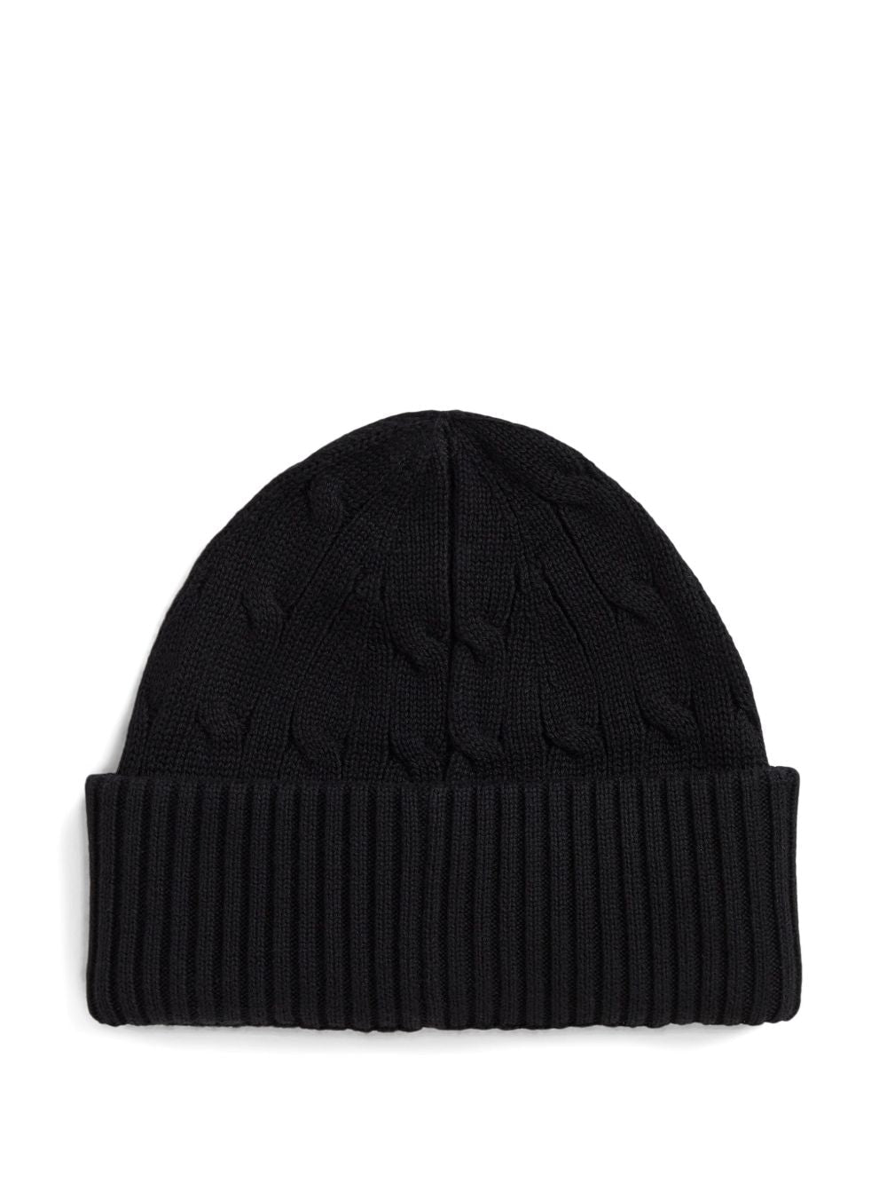 Cappello in maglia nero con logo Ralph Lauren cucito frontale a contrasto
