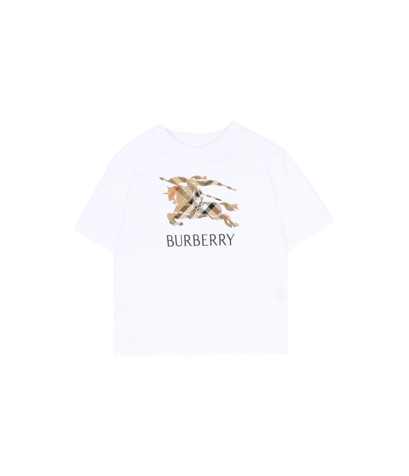 T-shirt bianca con dettaglio logo Burberry stampato