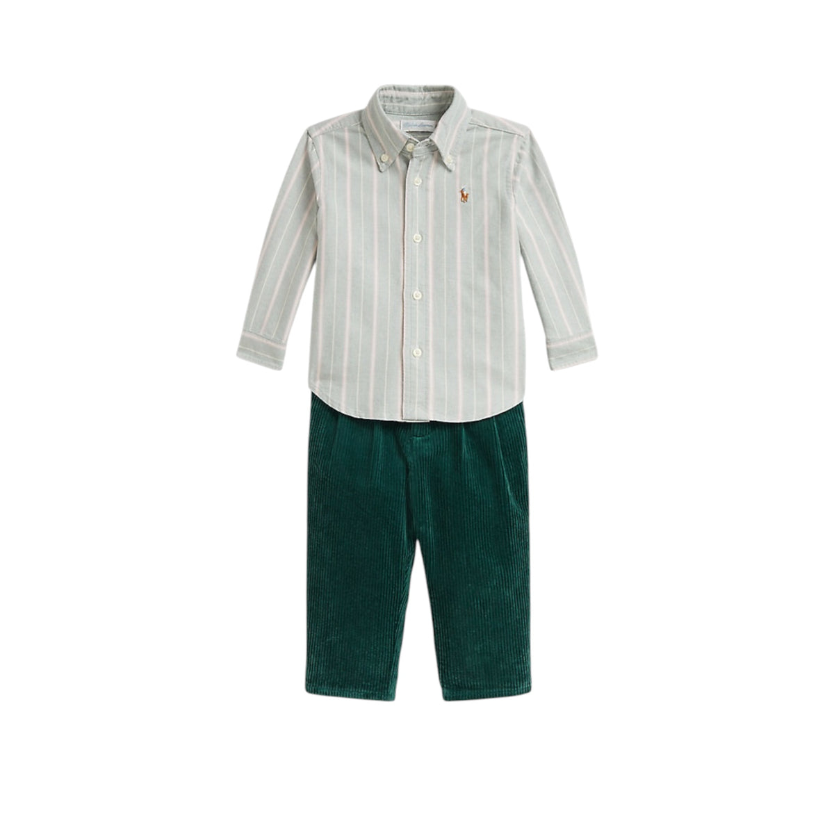Completo camicia e pantalone verde con dettagli Ralph Lauren