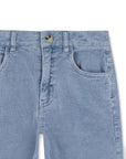 Pantalone a costine in velluto azzurro con dettagli logo Billieblush