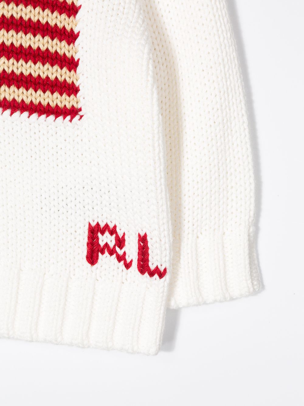 Maglione bianco baby con logo Ralph Lauren e bandiera americana frontale