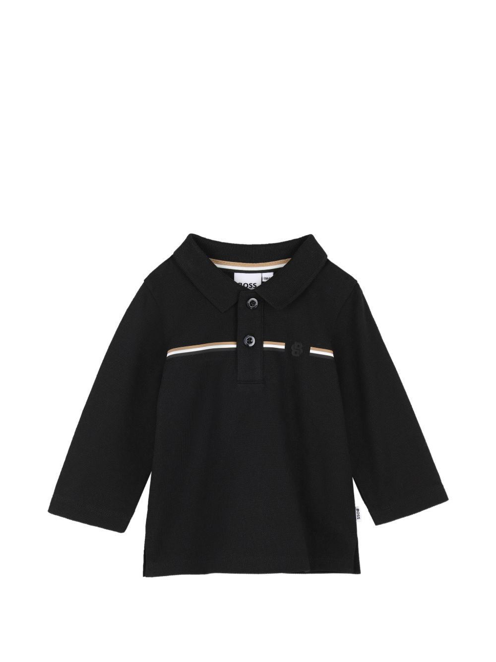 Polo nera manica lunga con dettagli logo Boss