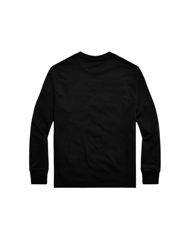 T-shirt nera manica lunga con logo Ralph Lauren cucito rosso