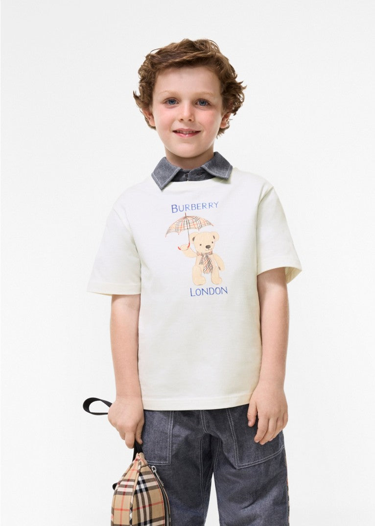 T-shirt bianca con stampa logo Burberry London