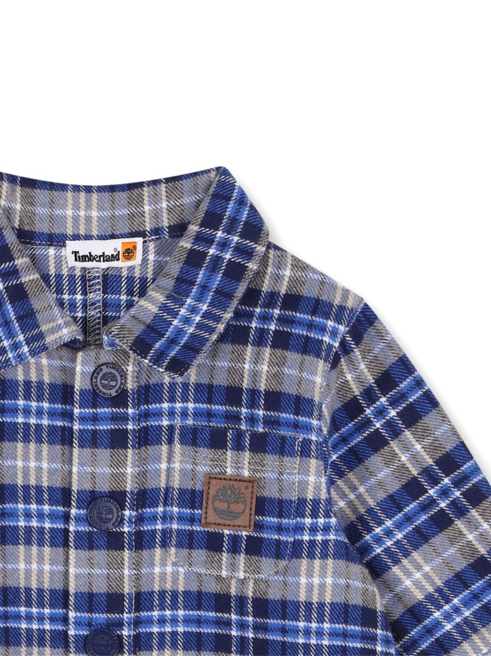 Tutina in flanella a quadri blu con dettagli logo Timberland