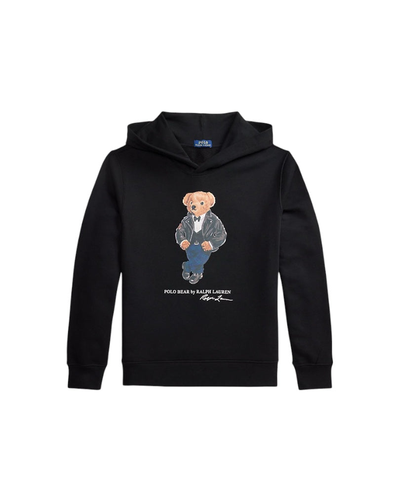 Felpa in cotone nera con stampa Ralph Lauren frontale