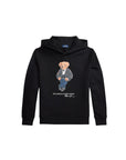 Felpa in cotone nera con stampa Ralph Lauren frontale