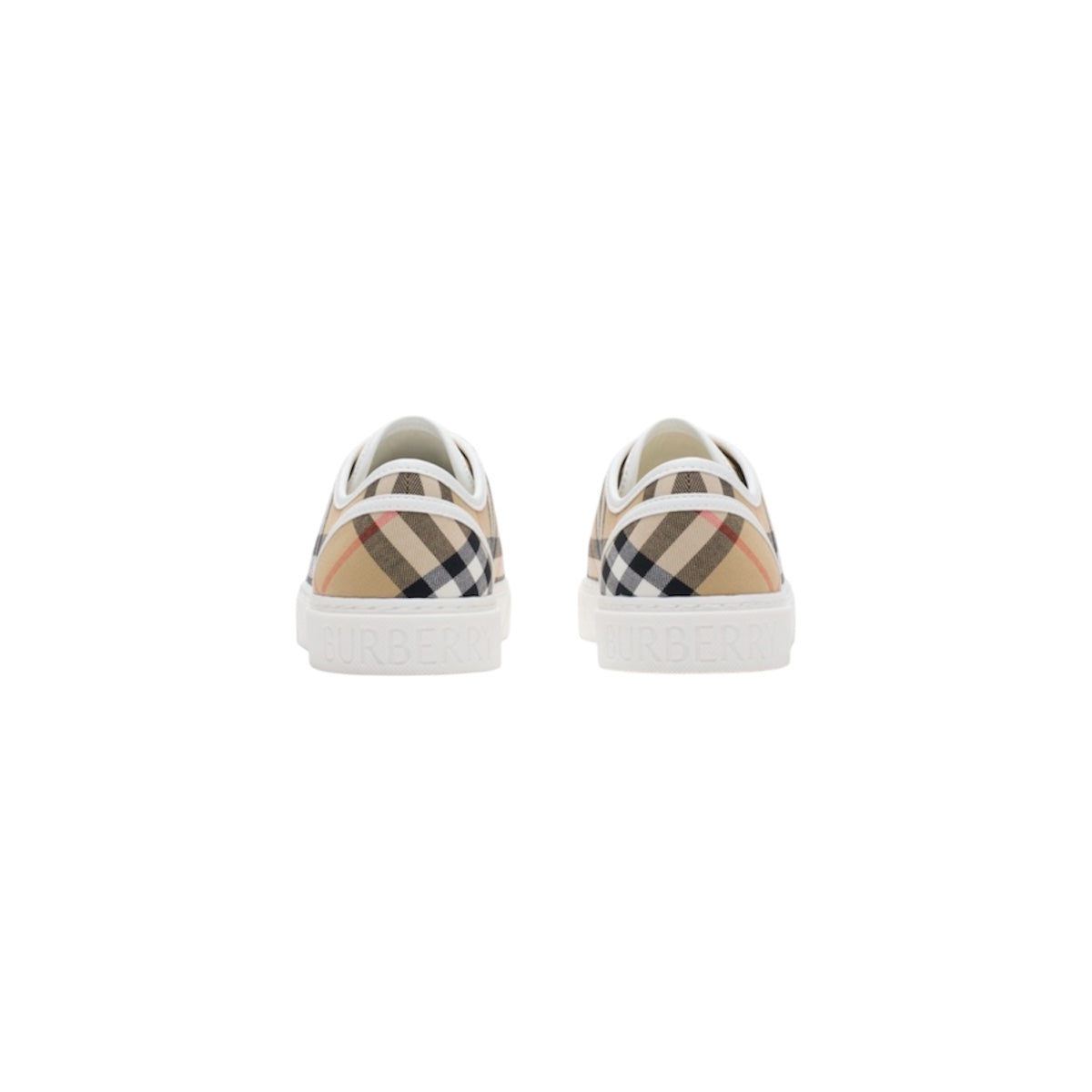 Scarpe con stampa check e logo Burberry sul retro