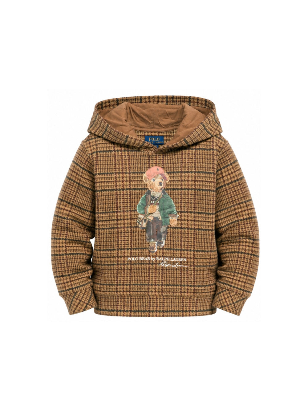 Felpa con cappuccio a fantasia marrone e stampa logo Ralph Lauren