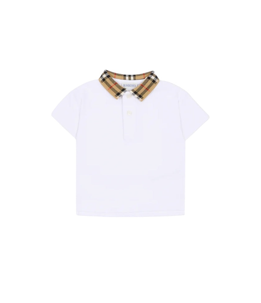 Polo bianca con colletto check Burberry
