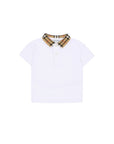 Polo bianca con colletto check Burberry