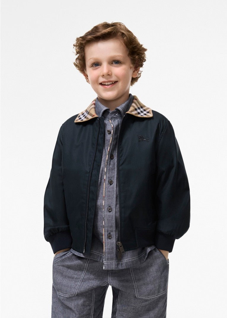 Felpa in cotone blu con collo logato Burberry
