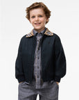 Felpa in cotone blu con collo logato Burberry