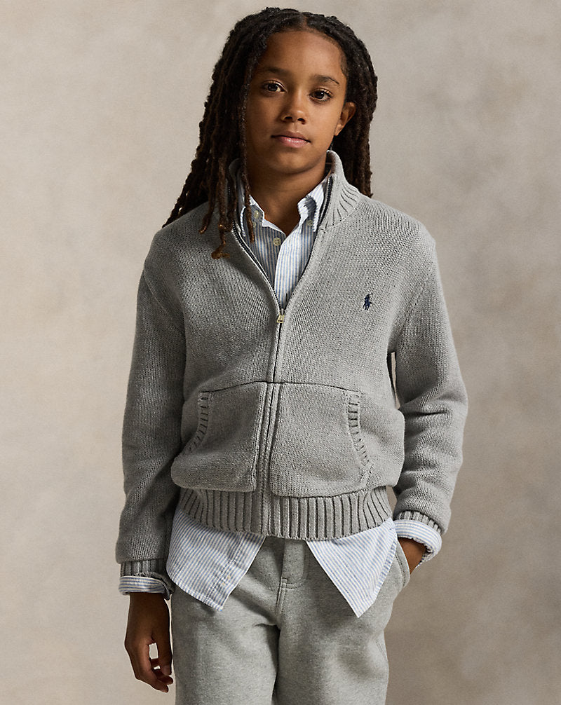 Maglione con zip e logo Ralph Lauren cucito frontale a contrasto