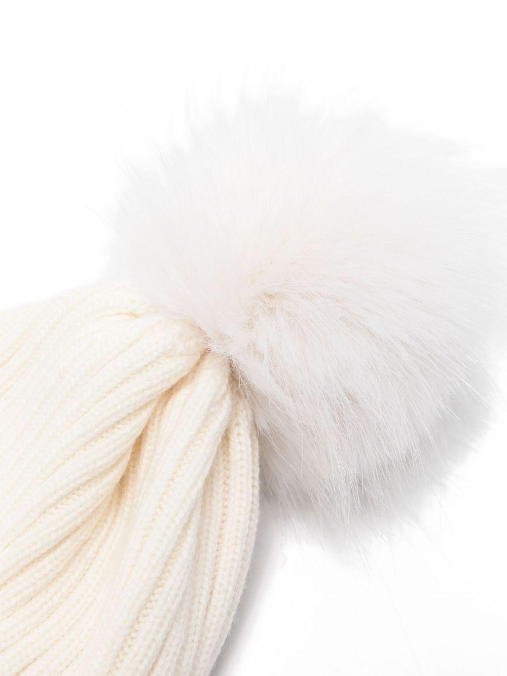 Cappello bianco con pompom e patch logo Moncler