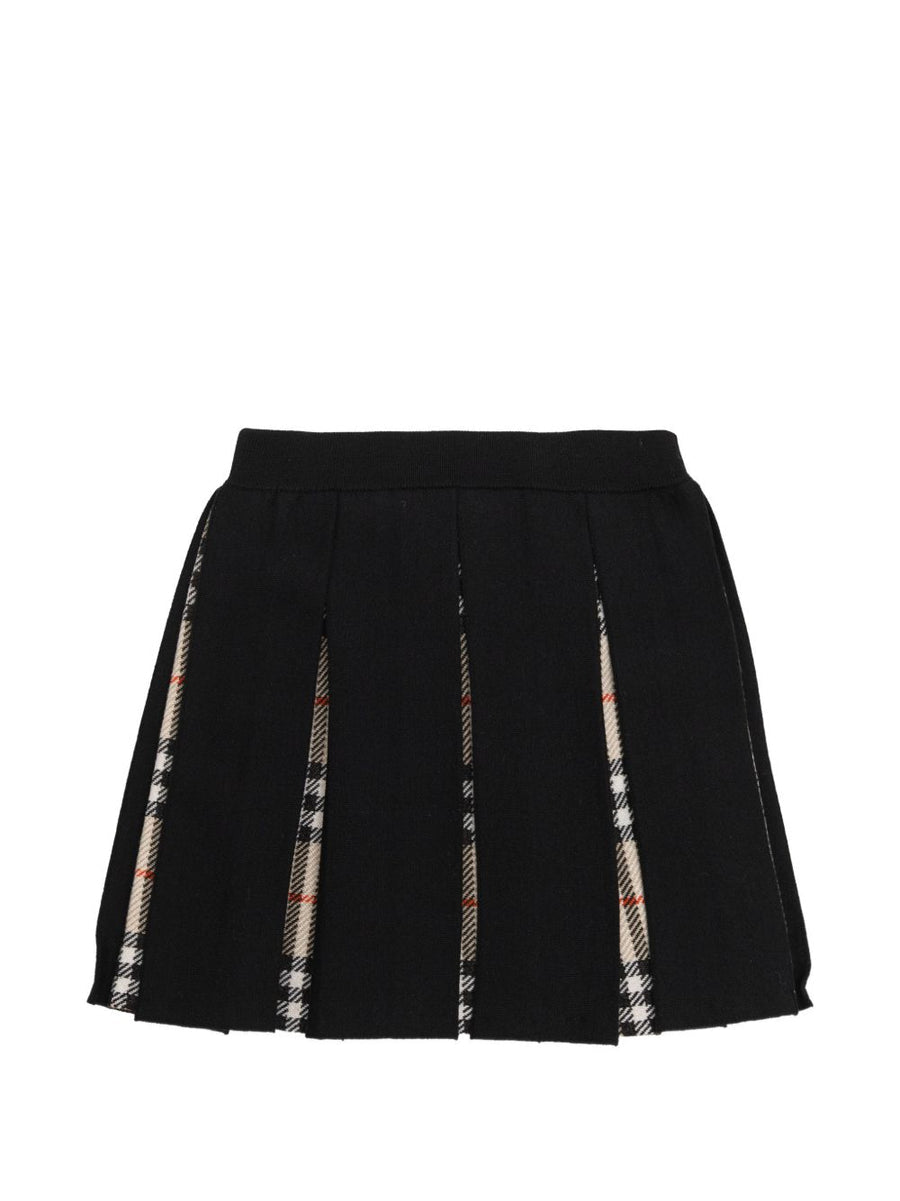 Gonna in lana nera a pieghe con dettagli Burberry