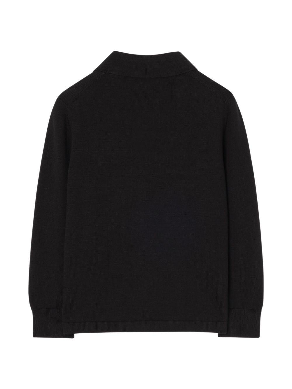 Polo in filo di cotone nero con logo Burberry frontale