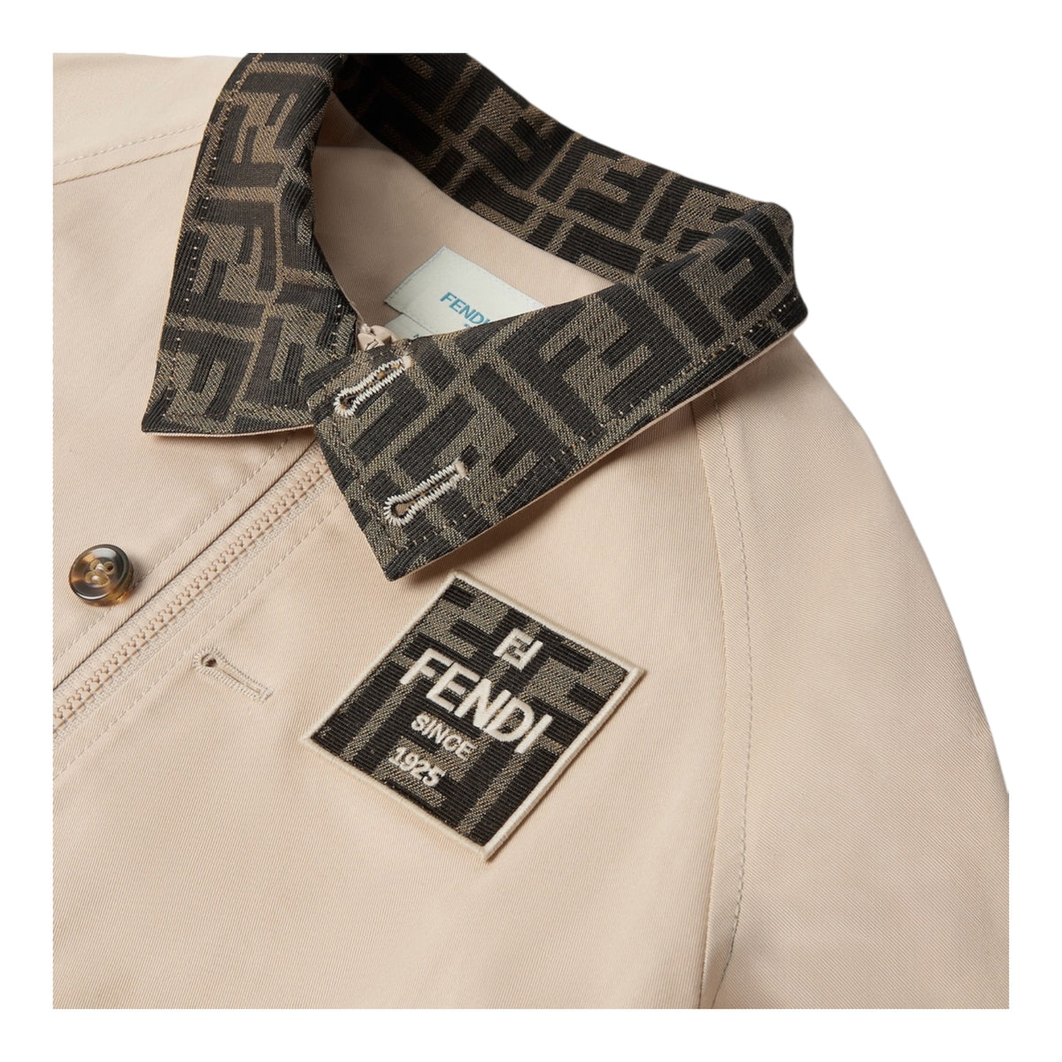 Giacca camicia beige con patch logo Fendi cucito frontale