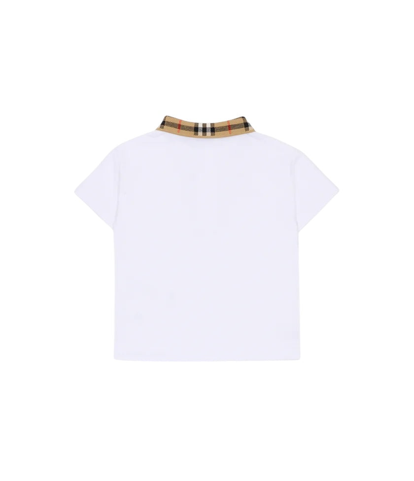 Polo bianca con colletto check Burberry