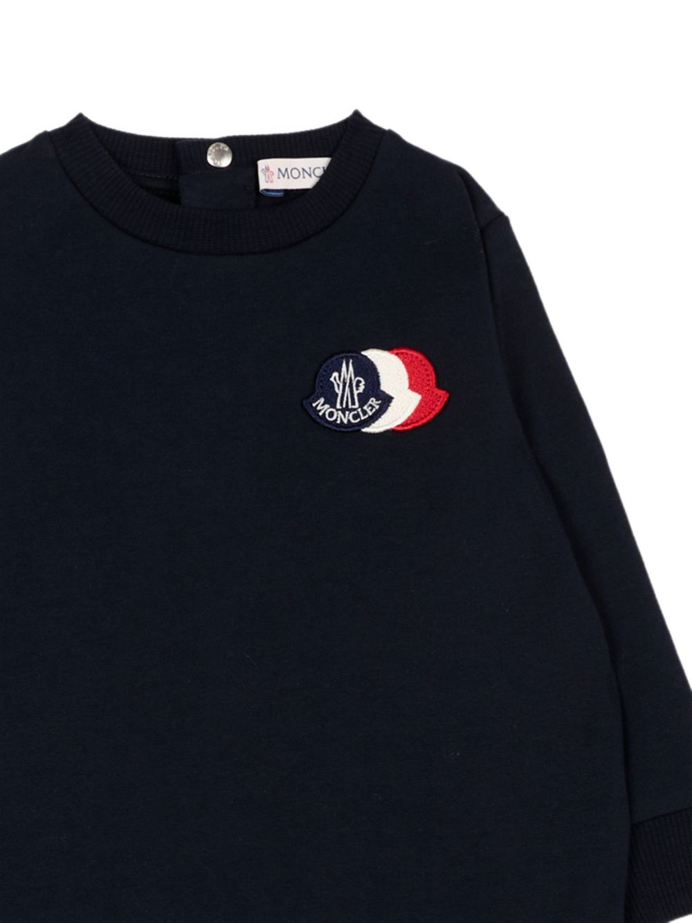 Completo felpa e pantalone blu con patch logo Moncler