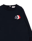 Completo felpa e pantalone blu con patch logo Moncler