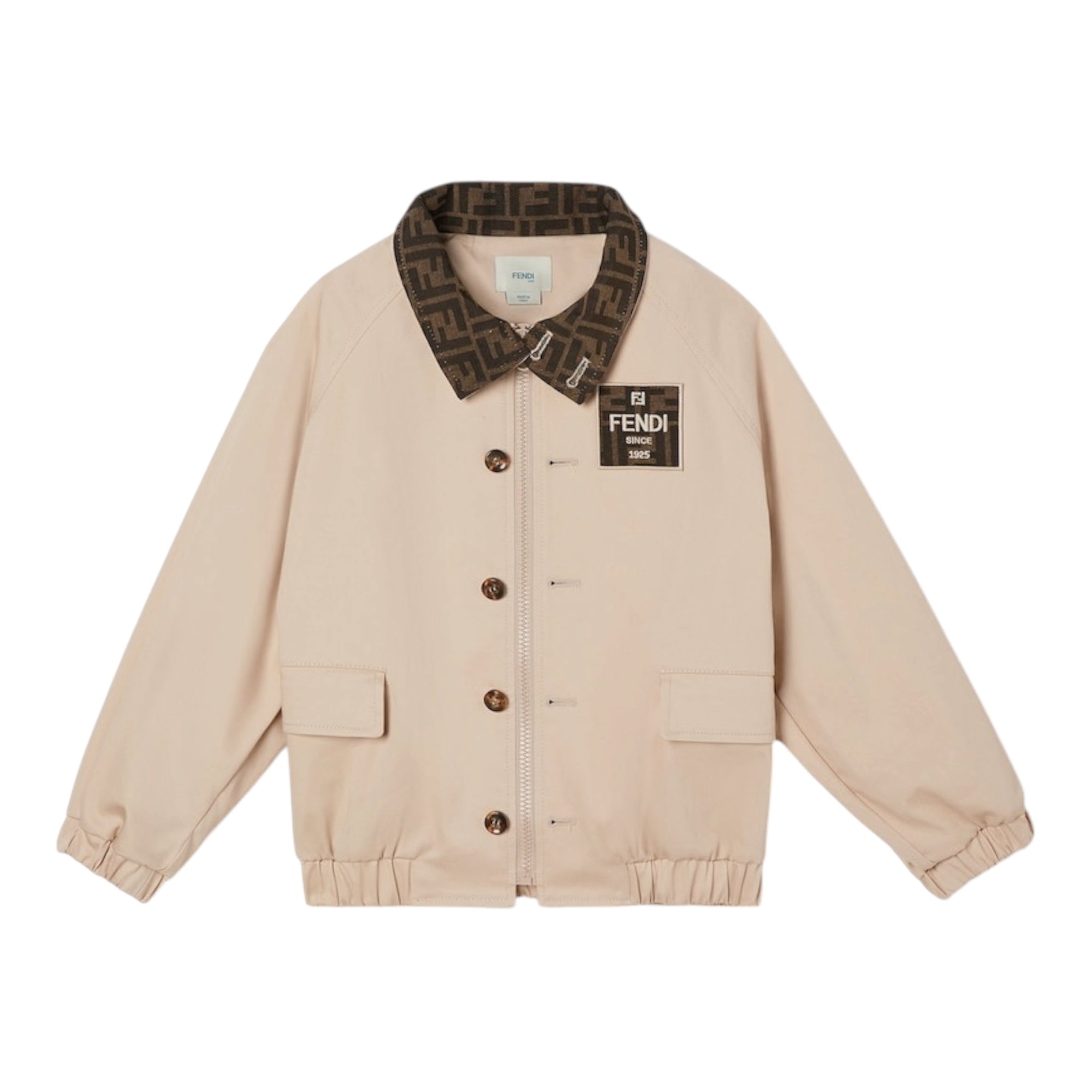 Giacca camicia beige con patch logo Fendi cucito frontale