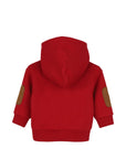 Felpa rossa con cappuccio baby e stampa logo Timberland frontale