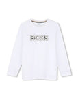 T-shirt manica lunga bianca con stampa logo Boss frontale