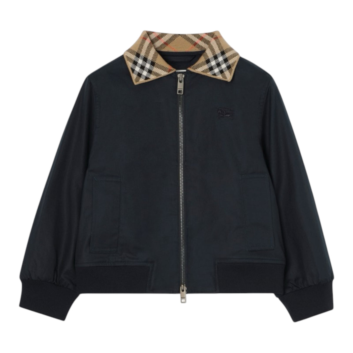 Felpa in cotone blu con collo logato Burberry